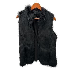 White House Black Market Black Faux Fur Vest // S